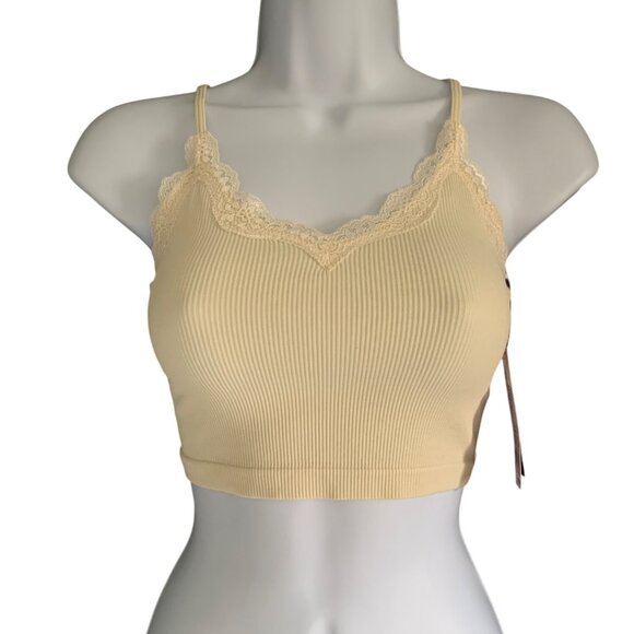 Wild Fable Junior Ribbed Seamless Lace Trim Bralette Top Off White Size XS - Picture 2 of 7